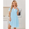 image:imageEkouaer Nightgowns for Women Cotton Night Gowns Short Sleeve Moo Moos Button House Dress V Neck Sleepshirts Soft SleepwearCyan