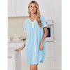 image:imageEkouaer Nightgowns for Women Cotton Night Gowns Short Sleeve Moo Moos Button House Dress V Neck Sleepshirts Soft SleepwearCyan