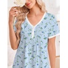 image:imageEkouaer Nightgowns for Women Cotton Night Gowns Short Sleeve Moo Moos Button House Dress V Neck Sleepshirts Soft SleepwearFloral Light Blue