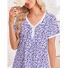 image:imageEkouaer Nightgowns for Women Cotton Night Gowns Short Sleeve Moo Moos Button House Dress V Neck Sleepshirts Soft SleepwearFloral Purple