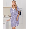 image:imageEkouaer Nightgowns for Women Cotton Night Gowns Short Sleeve Moo Moos Button House Dress V Neck Sleepshirts Soft SleepwearFloral Purple