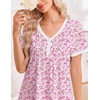image:imageEkouaer Nightgowns for Women Cotton Night Gowns Short Sleeve Moo Moos Button House Dress V Neck Sleepshirts Soft SleepwearFlowers Pink