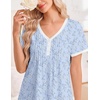 image:imageEkouaer Nightgowns for Women Cotton Night Gowns Short Sleeve Moo Moos Button House Dress V Neck Sleepshirts Soft SleepwearLittle Flowers Blue