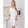 image:imageEkouaer Nightgowns for Women Cotton Night Gowns Short Sleeve Moo Moos Button House Dress V Neck Sleepshirts Soft SleepwearLittle Flowers White
