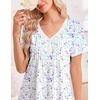 image:imageEkouaer Nightgowns for Women Cotton Night Gowns Short Sleeve Moo Moos Button House Dress V Neck Sleepshirts Soft SleepwearLittle Flowers White