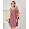image:imageEkouaer Nightgowns for Women Cotton Night Gowns Tank Night Shirts Sleeveless Sleep Dress Button Sleep Shirts Henley SleepwearGray Purple Red