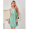image:imageEkouaer Nightgowns for Women Cotton Night Gowns Tank Night Shirts Sleeveless Sleep Dress Button Sleep Shirts Henley SleepwearLight Green