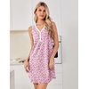image:imageEkouaer Nightgowns for Women Cotton Night Gowns Tank Night Shirts Sleeveless Sleep Dress Button Sleep Shirts Henley SleepwearPink Floral