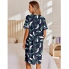 image:imageEkouaer Nightgowns for Women House Dress with Pockets Snap Front House Coat Short Sleeve Duster Moo Moos Sleepwear S3XLNavy Hawaiian Leaves