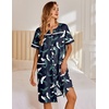 image:imageEkouaer Nightgowns for Women House Dress with Pockets Snap Front House Coat Short Sleeve Duster Moo Moos Sleepwear S3XLNavy Hawaiian Leaves