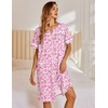 image:imageEkouaer Nightgowns for Women House Dress with Pockets Snap Front House Coat Short Sleeve Duster Moo Moos Sleepwear S3XLPink Floral