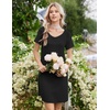 image:imageEkouaer Nightgowns for Women Lace Trim Night Gown Short Sleeve Sleep Shirts Ruffle Sleepwear V Neck Pleated Sleep DressBlack