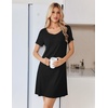 image:imageEkouaer Nightgowns for Women Lace Trim Night Gown Short Sleeve Sleep Shirts Ruffle Sleepwear V Neck Pleated Sleep DressBlack