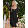 image:imageEkouaer Nightgowns for Women Lace Trim Night Gown Short Sleeve Sleep Shirts Ruffle Sleepwear V Neck Pleated Sleep DressBlack