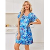 image:imageEkouaer Nightgowns for Women Short Sleeve House Dress with Pockets Pleated Soft Moomoo V Neck SleepwearAqua Multi