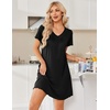image:imageEkouaer Nightgowns for Women Short Sleeve House Dress with Pockets Pleated Soft Moomoo V Neck SleepwearBlack