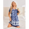 image:imageEkouaer Nightgowns for Women Short Sleeve House Dress with Pockets Pleated Soft Moomoo V Neck SleepwearBlue Bohemian Flowers