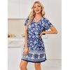 image:imageEkouaer Nightgowns for Women Short Sleeve House Dress with Pockets Pleated Soft Moomoo V Neck SleepwearBlue Bohemian Flowers