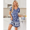 image:imageEkouaer Nightgowns for Women Short Sleeve House Dress with Pockets Pleated Soft Moomoo V Neck SleepwearBlue Bohemian Flowers