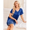 image:imageEkouaer Nightgowns for Women Short Sleeve House Dress with Pockets Pleated Soft Moomoo V Neck SleepwearBlue Ethnic Flower