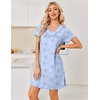 image:imageEkouaer Nightgowns for Women Short Sleeve House Dress with Pockets Pleated Soft Moomoo V Neck SleepwearBlue Flowers