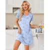 image:imageEkouaer Nightgowns for Women Short Sleeve House Dress with Pockets Pleated Soft Moomoo V Neck SleepwearBlue Flowers