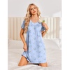 image:imageEkouaer Nightgowns for Women Short Sleeve House Dress with Pockets Pleated Soft Moomoo V Neck SleepwearBlue Flowers