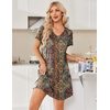 image:imageEkouaer Nightgowns for Women Short Sleeve House Dress with Pockets Pleated Soft Moomoo V Neck SleepwearBrown Ethnic Floral