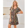 image:imageEkouaer Nightgowns for Women Short Sleeve House Dress with Pockets Pleated Soft Moomoo V Neck SleepwearBrown Ethnic Floral