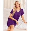 image:imageEkouaer Nightgowns for Women Short Sleeve House Dress with Pockets Pleated Soft Moomoo V Neck SleepwearDark Purple