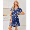 image:imageEkouaer Nightgowns for Women Short Sleeve House Dress with Pockets Pleated Soft Moomoo V Neck SleepwearEvening Blue Vines