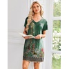 image:imageEkouaer Nightgowns for Women Short Sleeve House Dress with Pockets Pleated Soft Moomoo V Neck SleepwearGreen Ethnic Flower