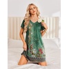 image:imageEkouaer Nightgowns for Women Short Sleeve House Dress with Pockets Pleated Soft Moomoo V Neck SleepwearGreen Ethnic Flower