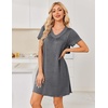 image:imageEkouaer Nightgowns for Women Short Sleeve House Dress with Pockets Pleated Soft Moomoo V Neck SleepwearMid Grey