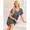 image:imageEkouaer Nightgowns for Women Short Sleeve House Dress with Pockets Pleated Soft Moomoo V Neck SleepwearMid Grey