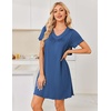 image:imageEkouaer Nightgowns for Women Short Sleeve House Dress with Pockets Pleated Soft Moomoo V Neck SleepwearNavy