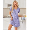 image:imageEkouaer Nightgowns for Women Short Sleeve House Dress with Pockets Pleated Soft Moomoo V Neck SleepwearPurple Floral
