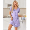 image:imageEkouaer Nightgowns for Women Short Sleeve House Dress with Pockets Pleated Soft Moomoo V Neck SleepwearPurple Star