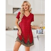 image:imageEkouaer Nightgowns for Women Short Sleeve House Dress with Pockets Pleated Soft Moomoo V Neck SleepwearRed Floral