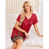 image:imageEkouaer Nightgowns for Women Short Sleeve House Dress with Pockets Pleated Soft Moomoo V Neck SleepwearRed Floral