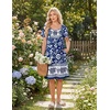 image:imageEkouaer Nightgowns for Women Short Sleeve House Dresses with Pockets Pleated Moo moos Floral Print Mumu DressBlue Bohemian Flowers