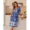 image:imageEkouaer Nightgowns for Women Short Sleeve House Dresses with Pockets Pleated Moo moos Floral Print Mumu DressBlue Bohemian Flowers