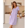 image:imageEkouaer Nightgowns for Women Short Sleeve House Dresses with Pockets Pleated Moo moos Floral Print Mumu DressFloral Light Purple