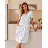 image:imageEkouaer Nightgowns for Women Short Sleeve House Dresses with Pockets Pleated Moo moos Floral Print Mumu DressFloral White Purple