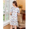 image:imageEkouaer Nightgowns for Women Short Sleeve Sleep Shirts V Neck Nightshirts Soft Sleepshirt Caual T Shirt SleepdressBear Blue