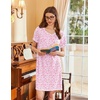 image:imageEkouaer Nightgowns for Women Short Sleeve Sleep Shirts V Neck Nightshirts Soft Sleepshirt Caual T Shirt SleepdressFloral Pink