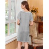 image:imageEkouaer Nightgowns for Women Short Sleeve Sleep Shirts V Neck Nightshirts Soft Sleepshirt Caual T Shirt SleepdressLight Grey Stripe