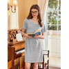 image:imageEkouaer Nightgowns for Women Short Sleeve Sleep Shirts V Neck Nightshirts Soft Sleepshirt Caual T Shirt SleepdressLight Grey Stripe
