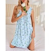 image:imageEkouaer Nightgowns for Women Sleeveless Sleep Shirt Tank Night Gown V Neck Chemise Pleated Night Shirt Soft Sleep DressFloral Blue