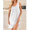 image:imageEkouaer Nightgowns for Women Sleeveless Sleep Shirt Tank Night Gown V Neck Chemise Pleated Night Shirt Soft Sleep DressFloral White